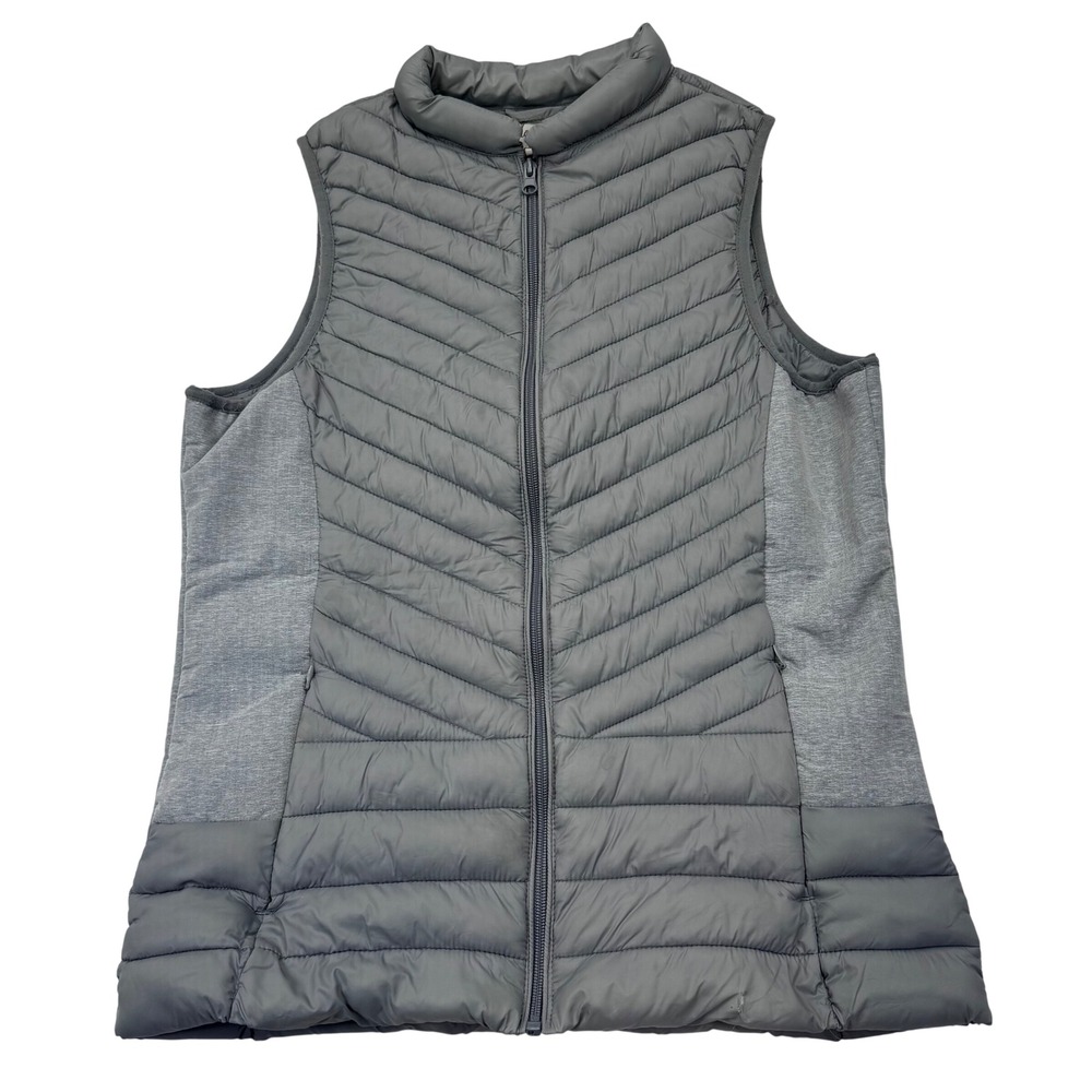 Cedar Rose Womens Gray Quilted Hybrid Puffer Vest Stretch Side Panels Large